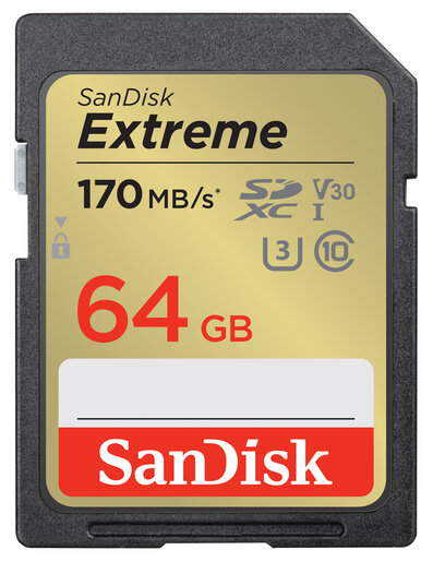 SanDisk 64 GB SDXC Extreme 170MB/s V30 UHS-I U3, Class 10 Speicherkarte