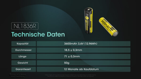 Nitecore Li-Ion Akku 18650 3600mAh NL1836R