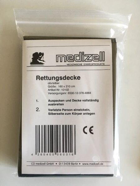 Medizell Rettungsdecke oliv-silber 160x210cm standard